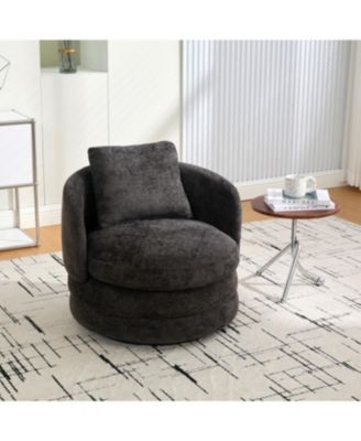 Streamdale F;urniture Streamdale 30"W Modern Round Swivel Barrel Chair with Pillow, Dark Gray
