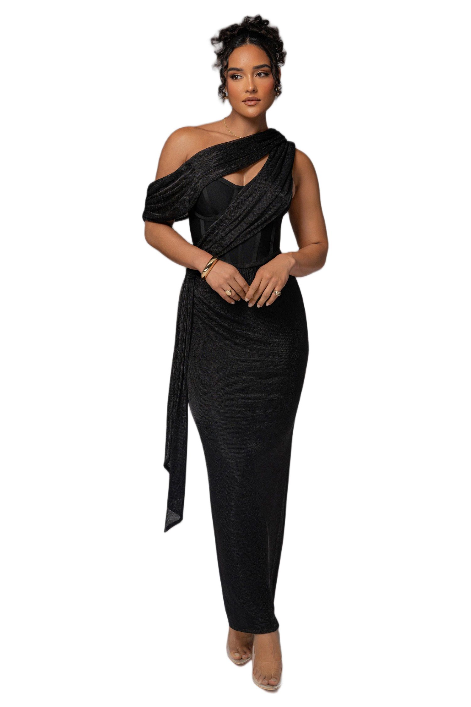 Women's Metallic Celestina Draped Maxi Dress