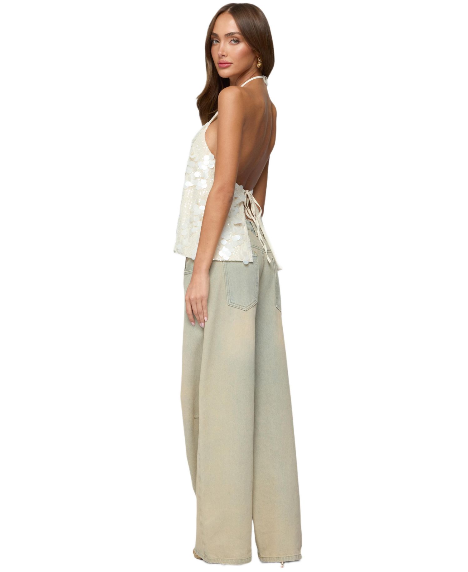 Women's Ellorie Backless Sequin Halter Top