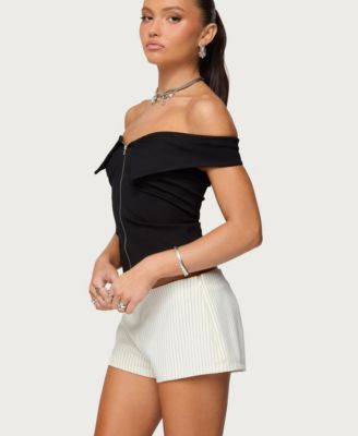 Women's Collared Off Shoulder Zip Up Top