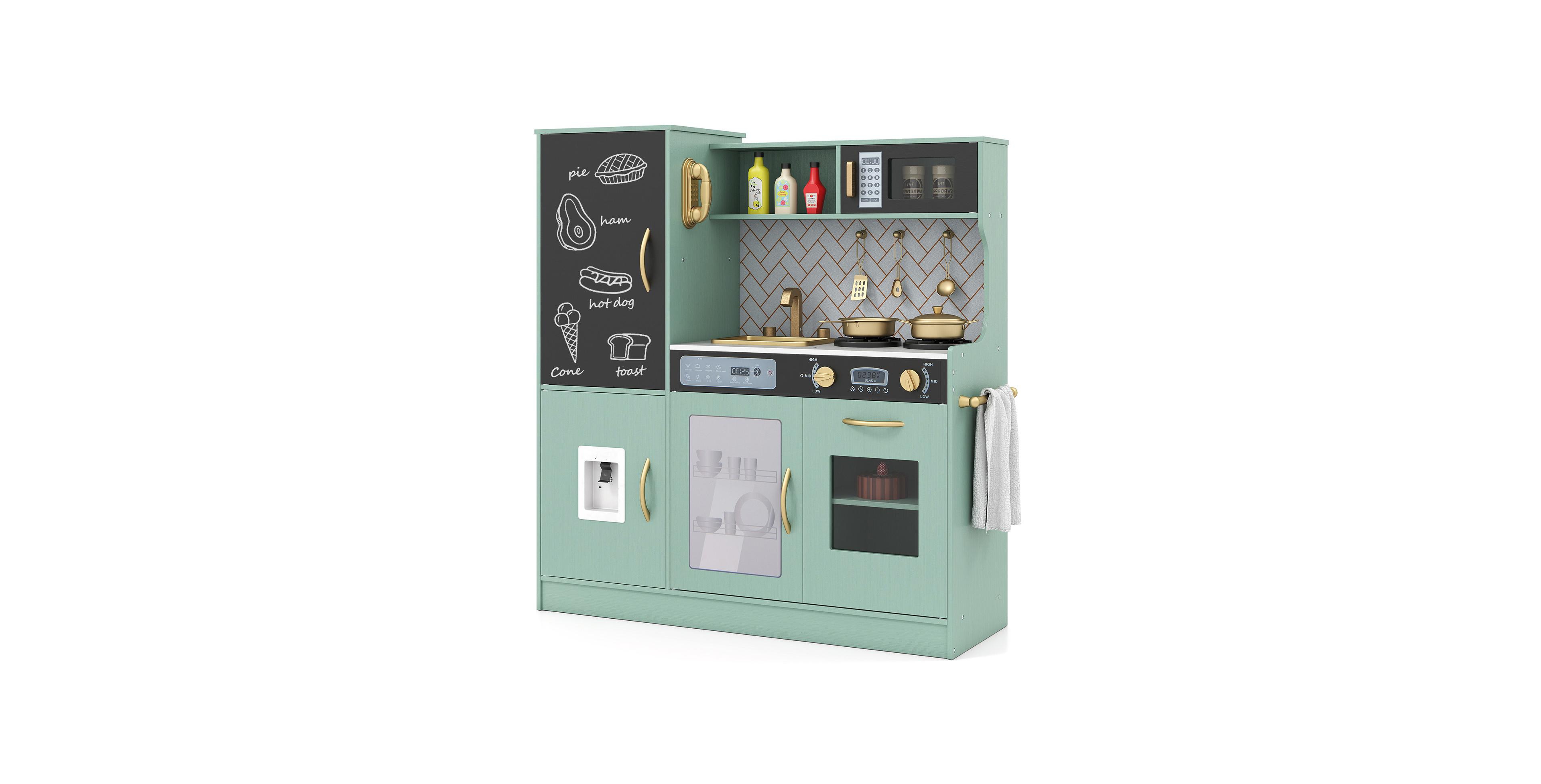 Hongge Pretend Play Kitchen Set with Cooking Utensils for Kids Ages 3+ - Green