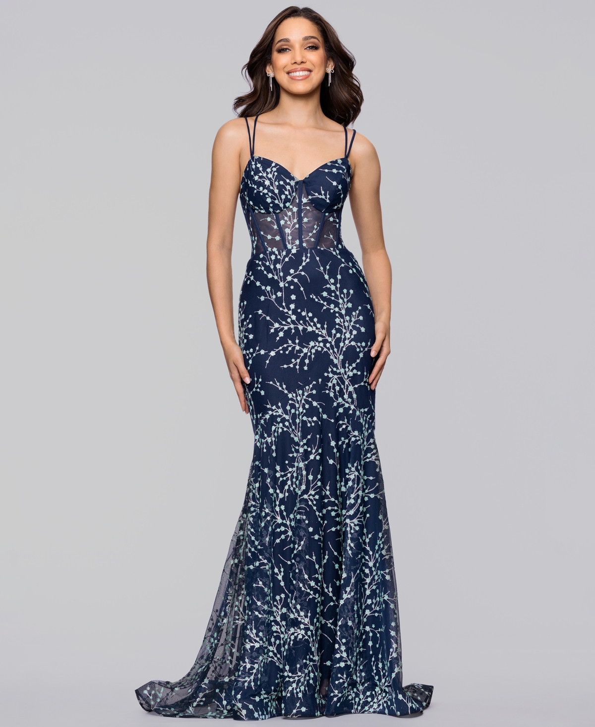 Blondie Nites Juniors' Caviar Glitter Fit and Flare Ball Gown