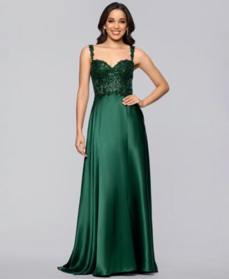 Juniors' Sequin Detail Sweetheart Neck Gown