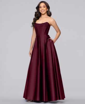 Juniors' Embellished Strapless Corseted Ballgown
