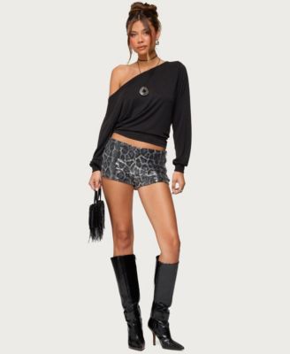 Women's Sequin Leopard Printed Micro Shorts