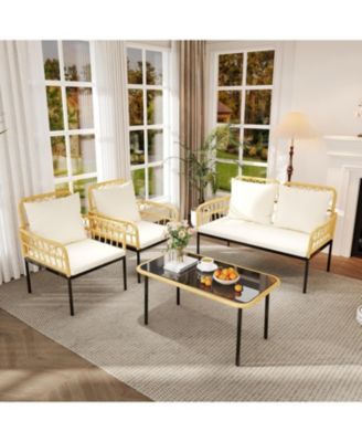 4-Piece Patio Furniture Set, Outdoor Wicker Furniture with Deep Seating, Waterproof Thick Cushions