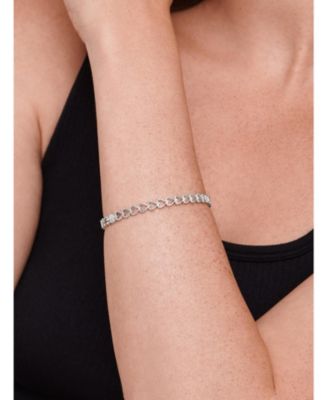 Open Heart Bangle Bracelet in Rhodium Plated Sterling .