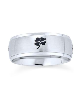 Celtic Shamrock Four Leaf Clover Band Ring Matte Silver Tone Stainless Steel
