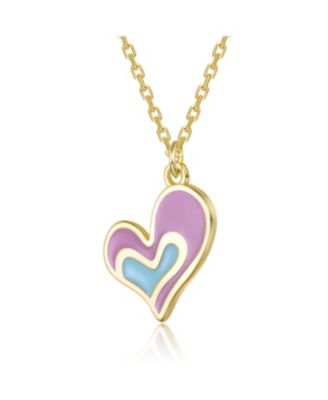 14k Gold Plated with Colored Enamel Heart Design Pendant Necklace