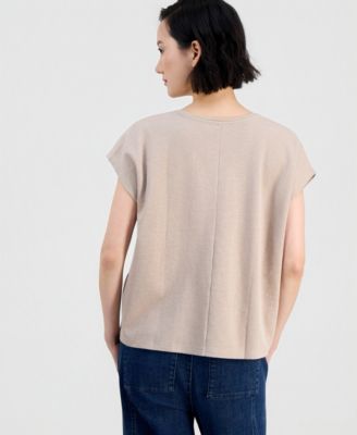Women's Boxy V-Neck Cap-Sleeve Top