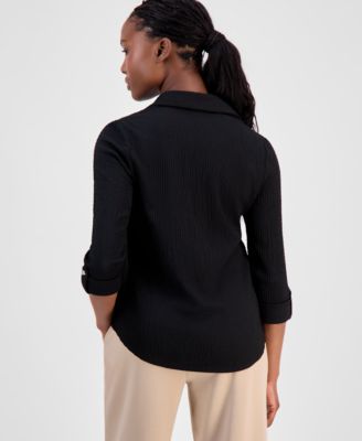 Petite Textured Split-Neck Top