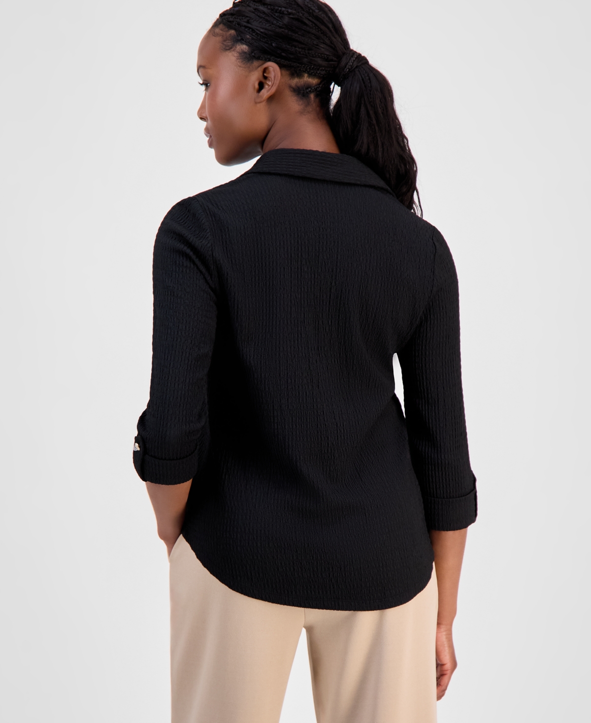 Ak Anne Klein Petite Textured Split-Neck Top