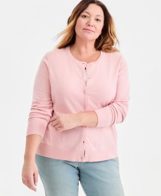 Plus Size Button-Front Long-sleeve Cardigan