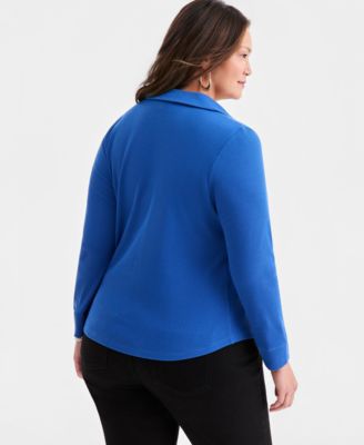 Plus Size Johnny-Collar Long-Sleeve Top