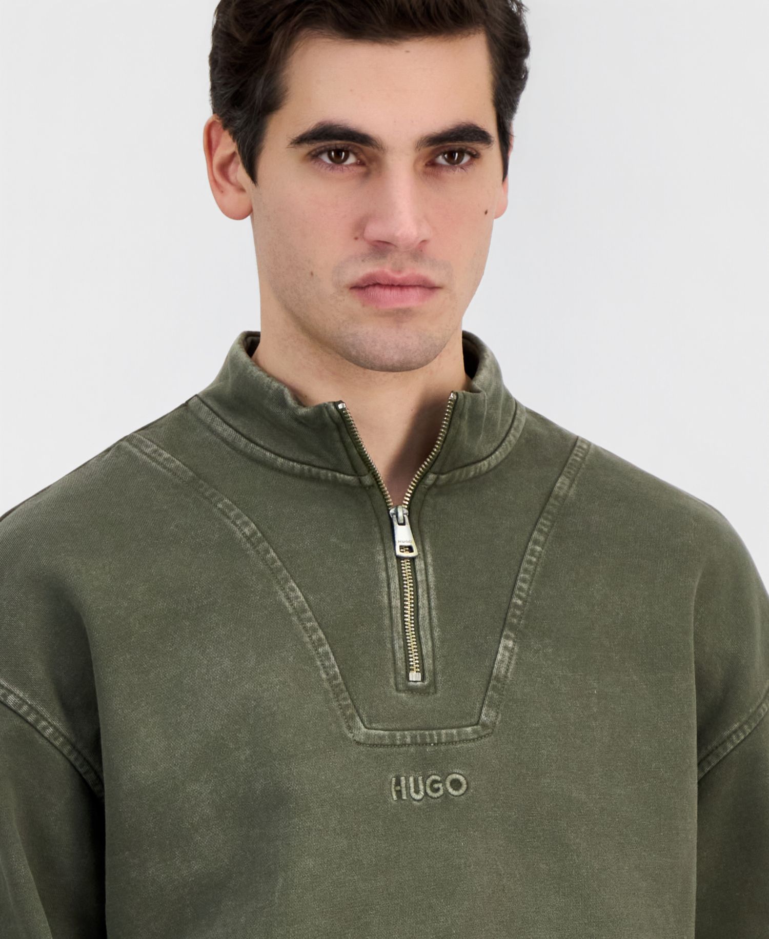 Men's Distressed Logo Quarter-Zip Sweater