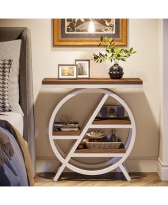 End Table, 3-Tier Faux Marble Side Table with Storage, Wood Narrow Sofa Side Table, Modern Nightstand and Bedside Table