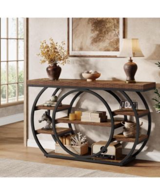 47" Console Table, 5-Tier Industrial Entryway Table with Metal Frame, Rustic Brown