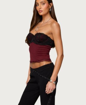 Women's Contrast Lacey Mesh Bra Top