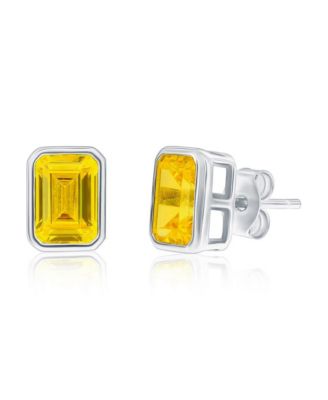 Sterling , Birthstone Rectangle CZ Studs