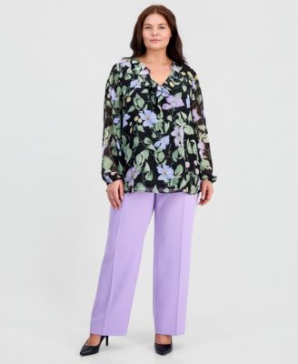 Plus Size Ruffled V-Neck Chiffon Blouse