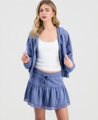 Juniors' Crochet Long-Sleeve Hoodie