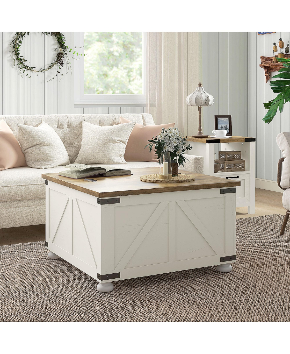 Homcom Farmhouse Table with Storage, Large Square Table