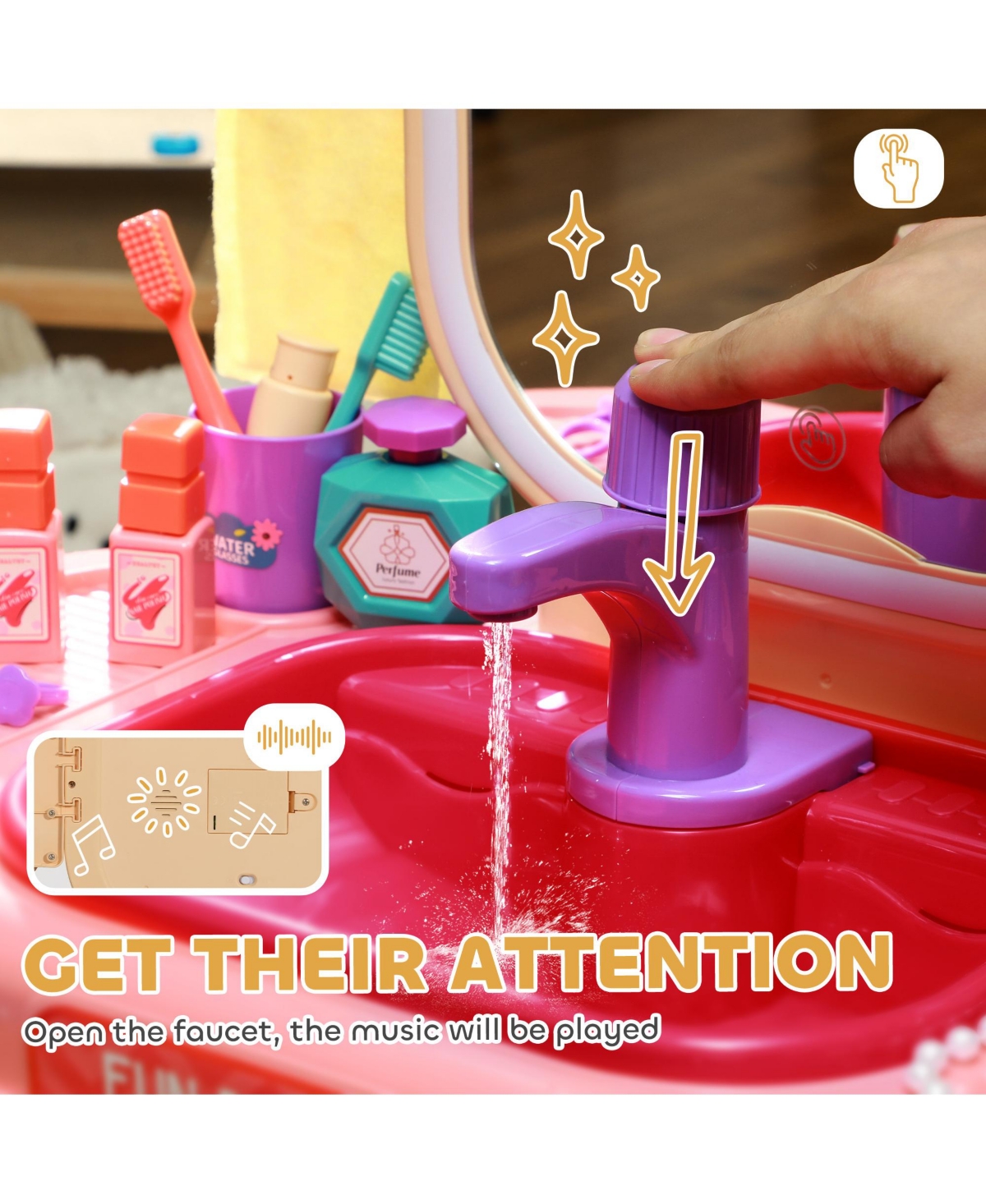 Qaba Kids Vanity Set with Mirror, Led Light, Music, 23 Accessories