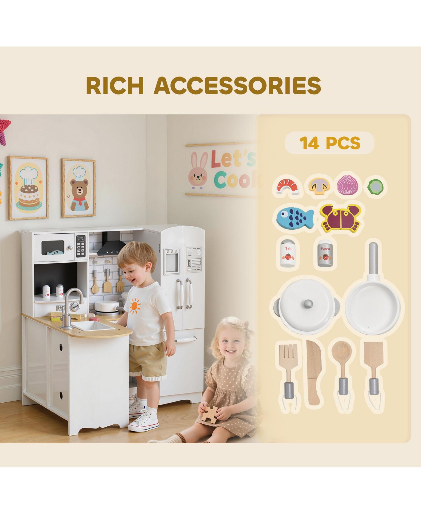Детские игрушки Qaba Large Kitchen Set, 14-Piece Playset, Ages 3+ — фото 4