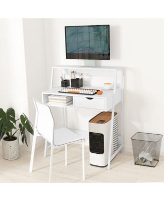 Computer Writing Desk for Small Space w/ Drawer, Storage Shelves,