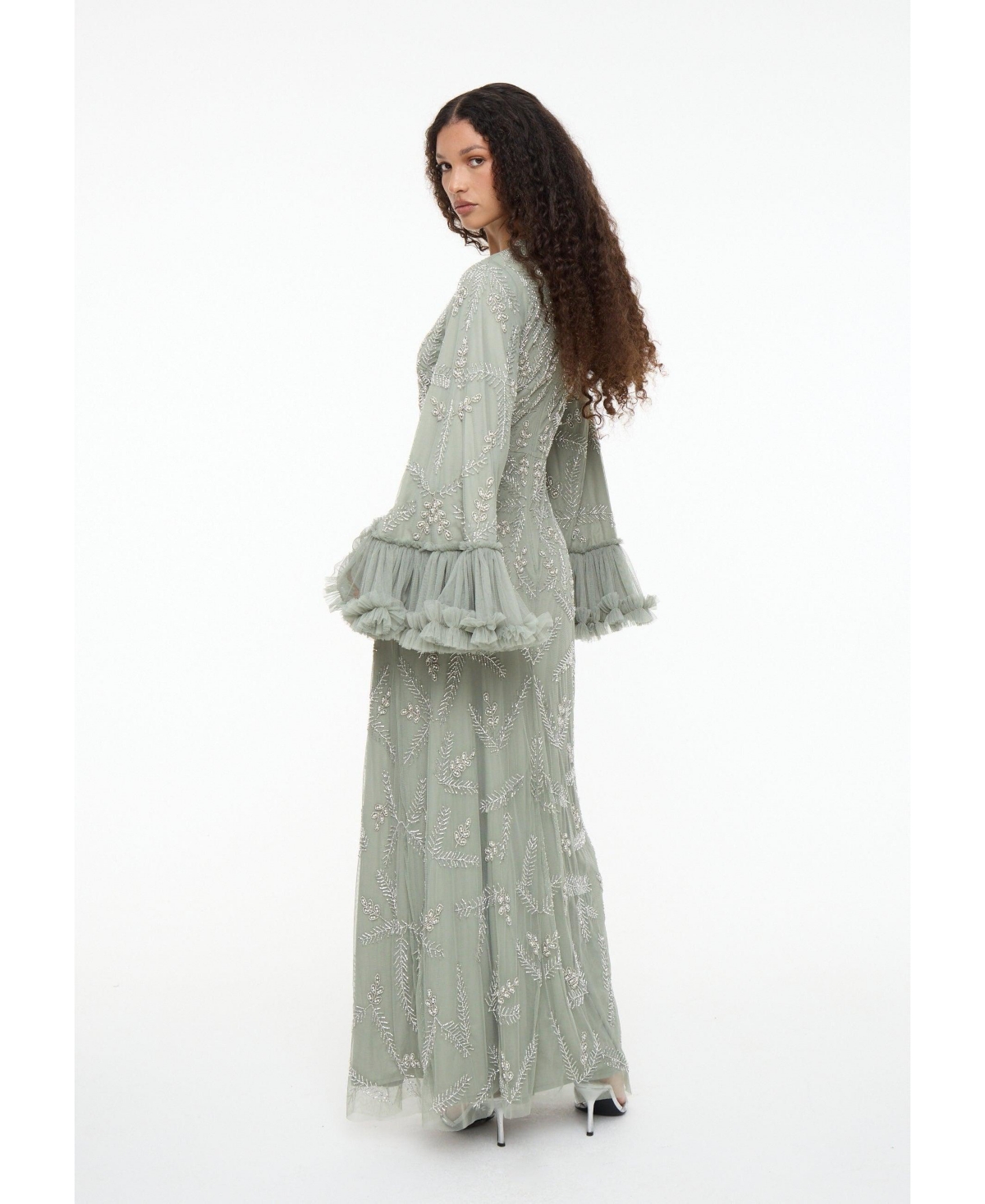 Maryisa Women's Modest Embellished Sequin Beaded Dress Maxi With Designer Sleeve