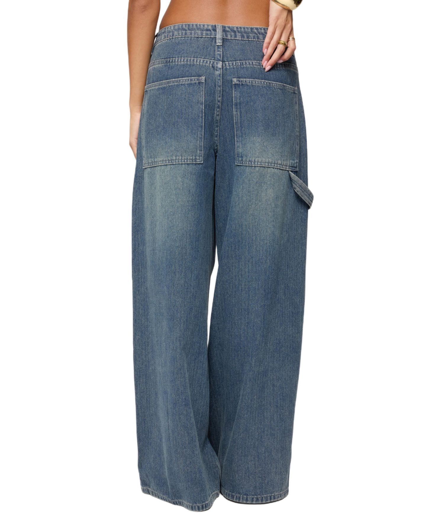 Женские джинсы Edikted Jaycee Low Rise Baggy Carpenter, цвет: Синий потёртый — фото 2