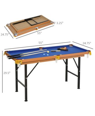55" Foldable Portable Billiards Pool Table for Kids and Adults, Blue MDF Game Table with Cues, Balls, Rack and Chalk for Family Game Room