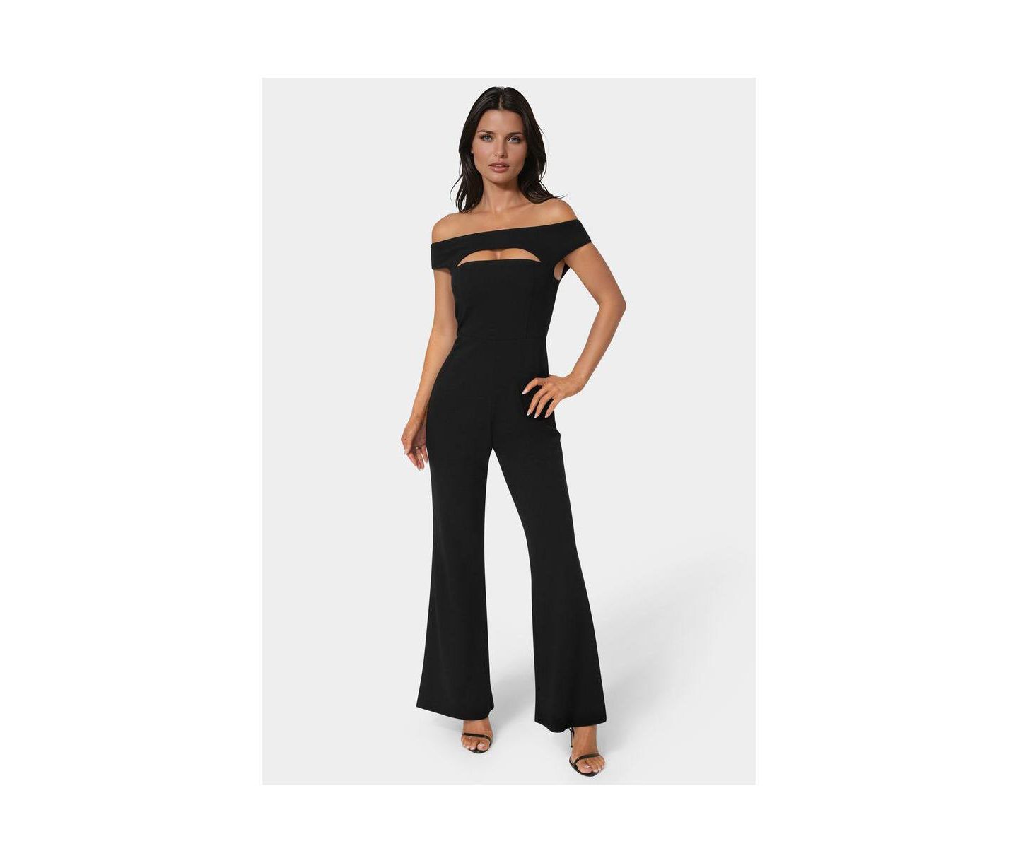 Женский комбинезон Bebe Off the Shoulder Cut Out Wide Leg Jumpsuit, цвет: Чёрный — фото 1