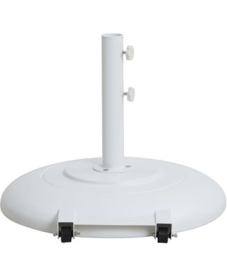 Amalfi Navy With Cream Piping / Matte White Metal Patio Umbrella with Base Sets