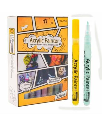 28 Colors Markers Pens Set, Nail Art Graffiti Pens, Fineliner Paint Pens for Rocks, Glass, Drawing, Fabric, Wood and DIY Crafts