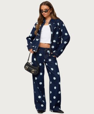 Women's Leyah Polka Dot Low Rise Baggy Jeans