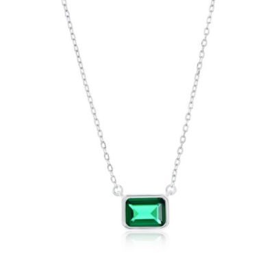 Sterling , Birthstone Rectangle CZ Necklace