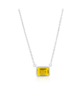 Sterling , Birthstone Rectangle CZ Necklace