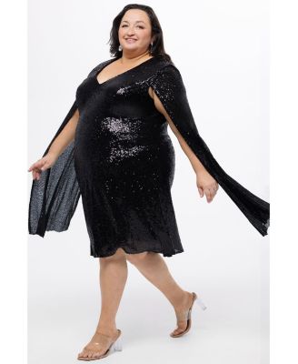 Women's Sequin V-Neck Cape Sleeve Party Dress