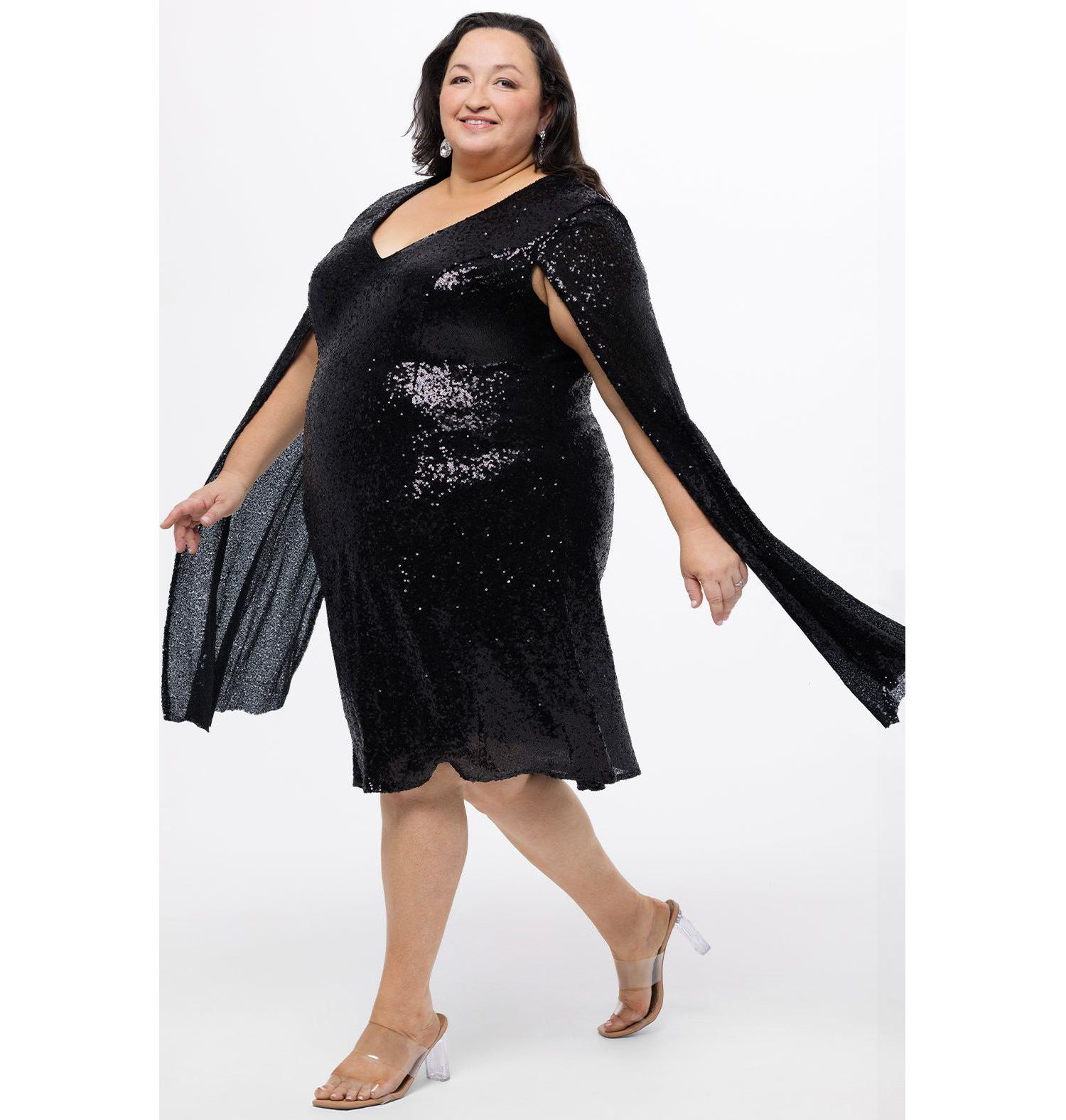 Women's Sequin V-Neck Cape Sleeve Party Dress
