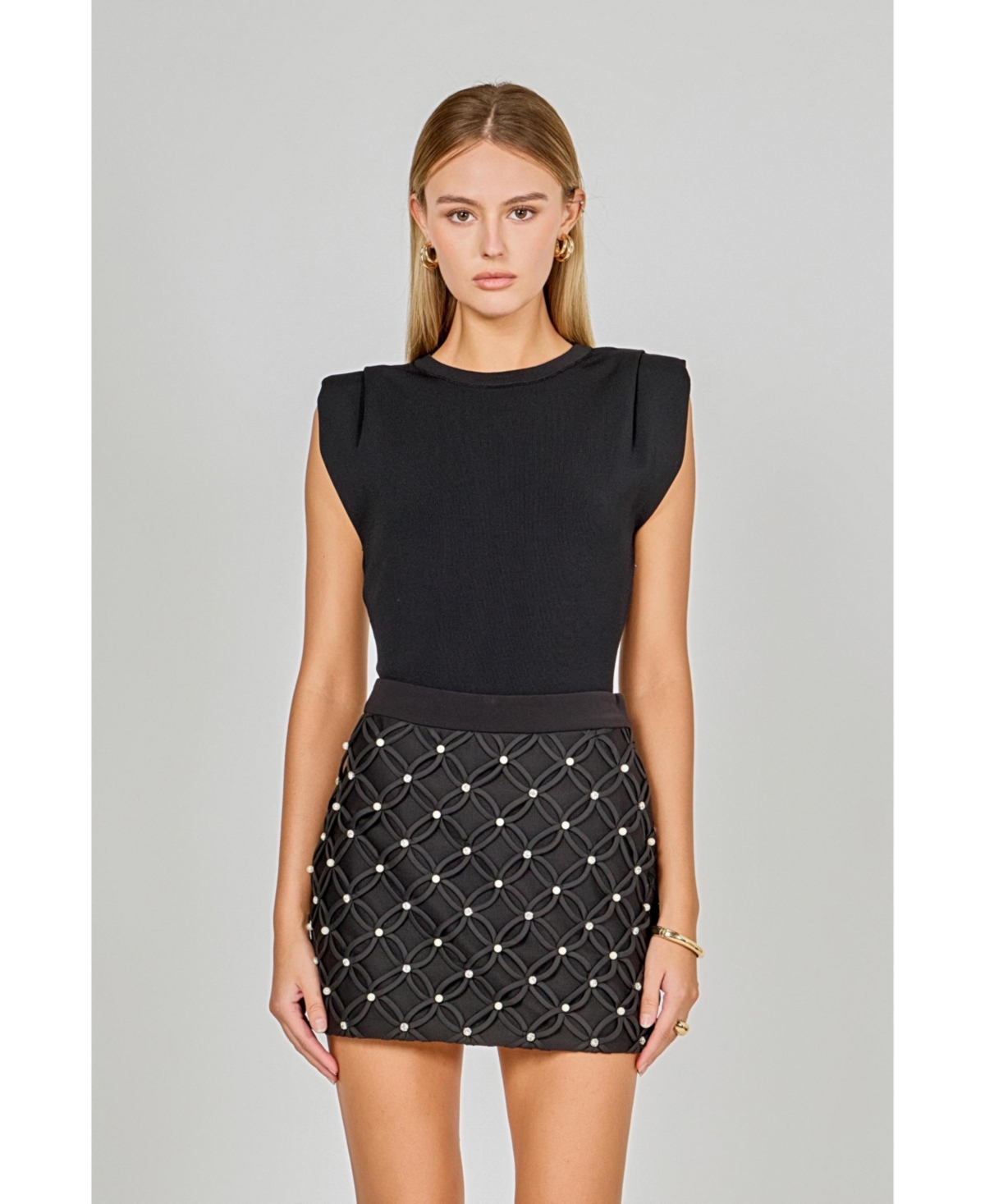 endless rose Women's Knit Pleated Shoulder Top