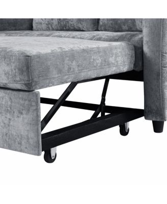 53.9" Chenille Pull-Out Sleeper Sofa with Adjustable Backrest, USB Ports, Cup Holders & Side Storage