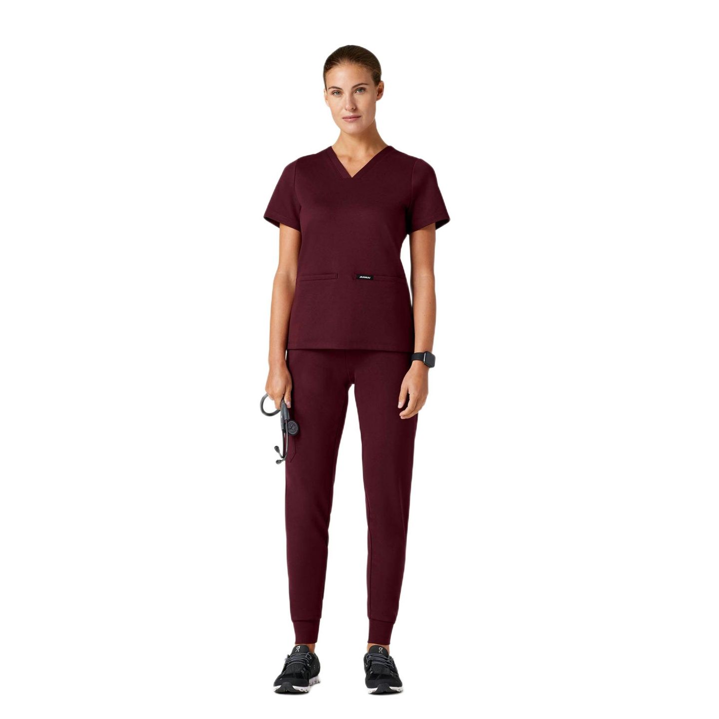 Женские брюки Jaanuu Rubi 6-Pocket Slim Knit Scrub Jogger, цвет: Бордовый — фото 3