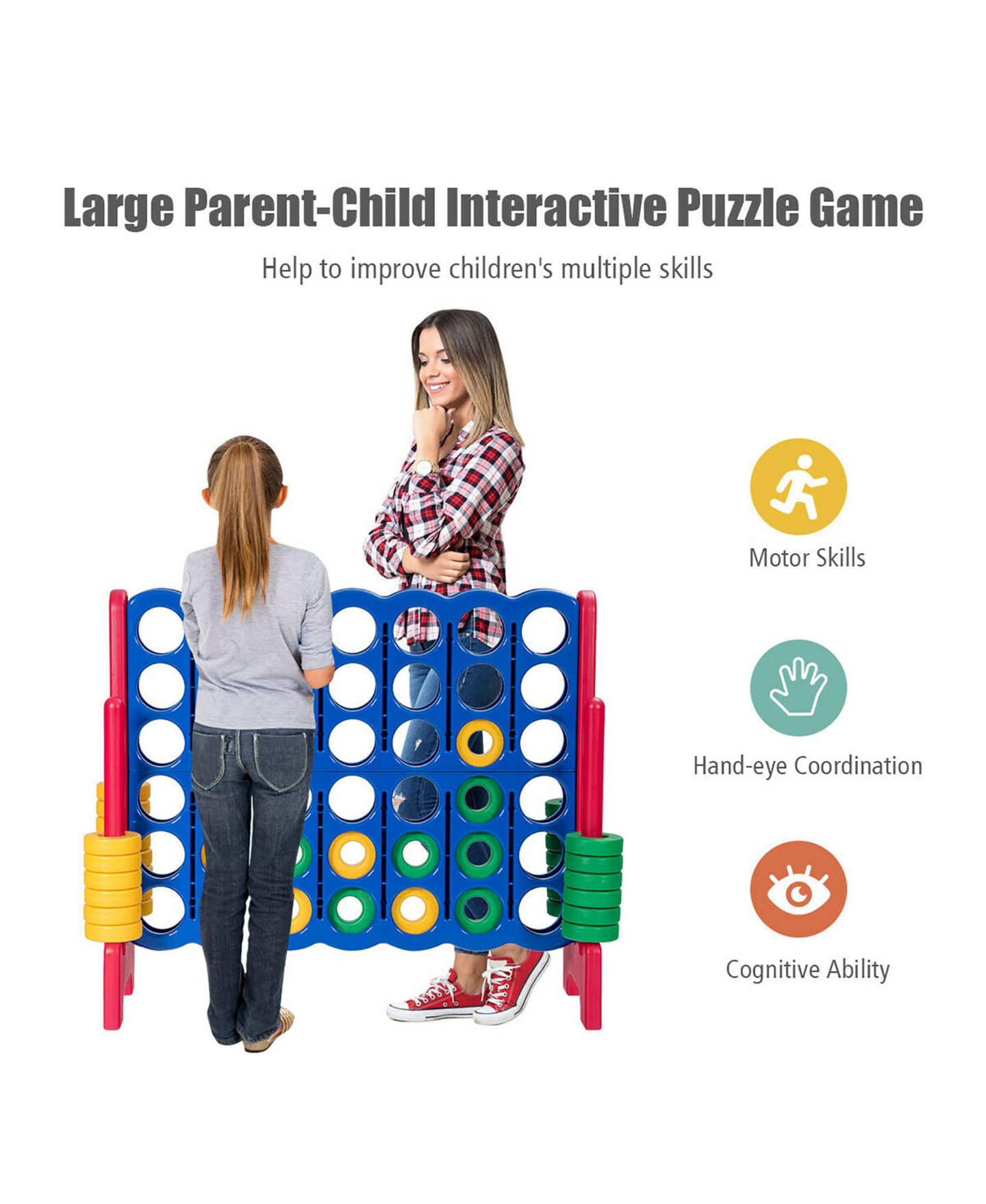 Детская настольная игра Costway 4-to-Score Giant Outdoor Board Game, Ages 3+, цвет: Синий — фото 8