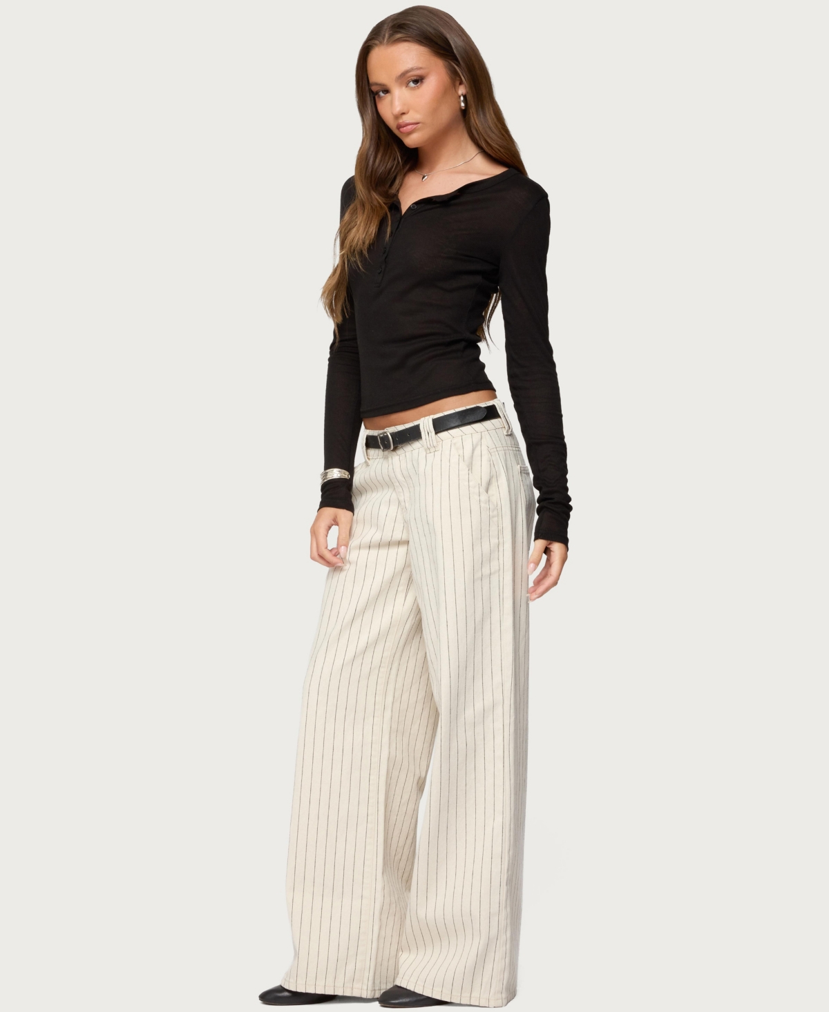 Edikted Womens Cory Striped Low Rise Jeans