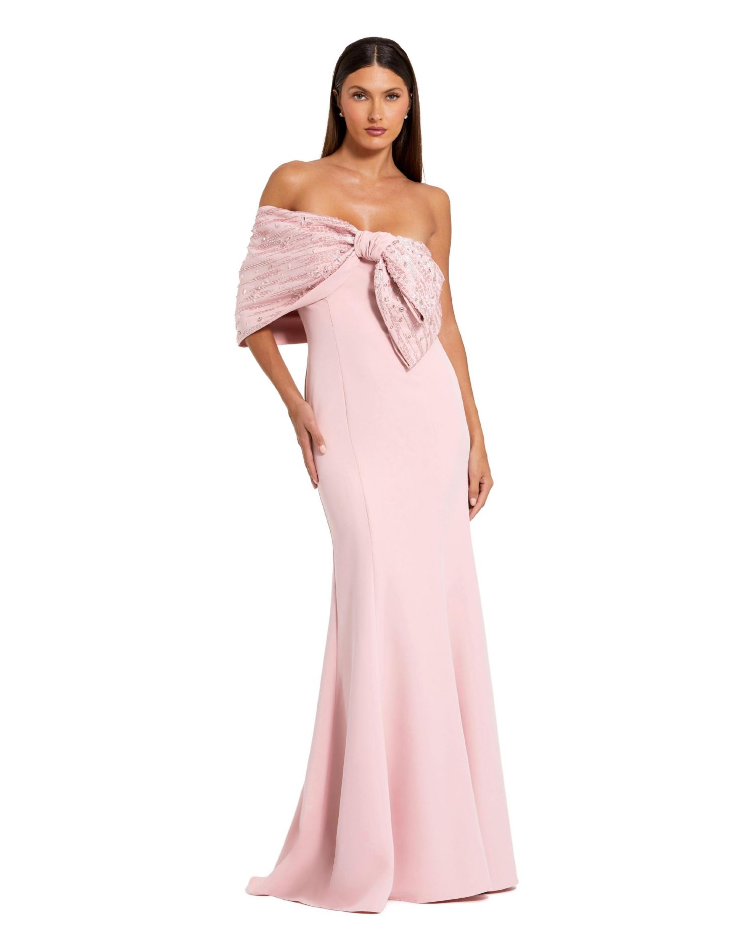 Women's Beaded Off-the-Shoulder Satin Trumpet Gown