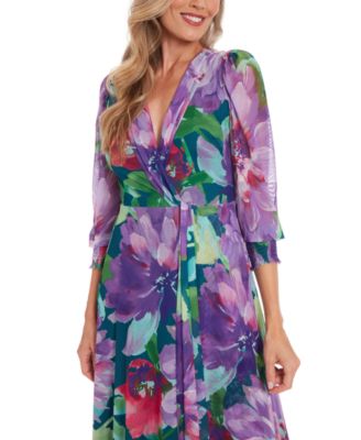 Women's Shirred Surplice Twist Bishop-Sleeve Maxi Dress