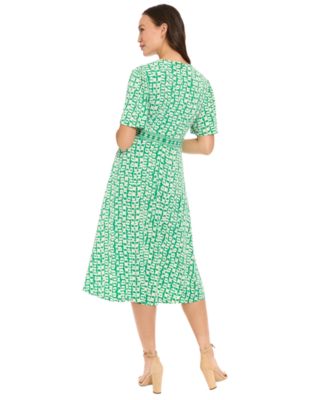 Women's Framed V-Neck Flutter-Sleeve Flare Dress