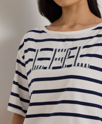 Petite Striped Beaded-Logo T-Shirt