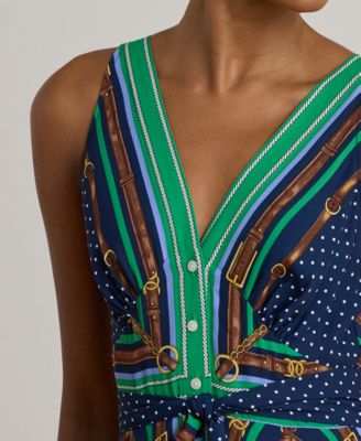 Petite V-Neck Polka Dot Print Sleeveless Dress